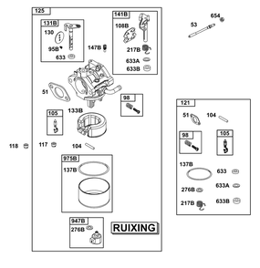 Carburetor Group Diagram and Parts List for 31R577-0038-B5 200000 - 399999 Briggs and Stratton Engine